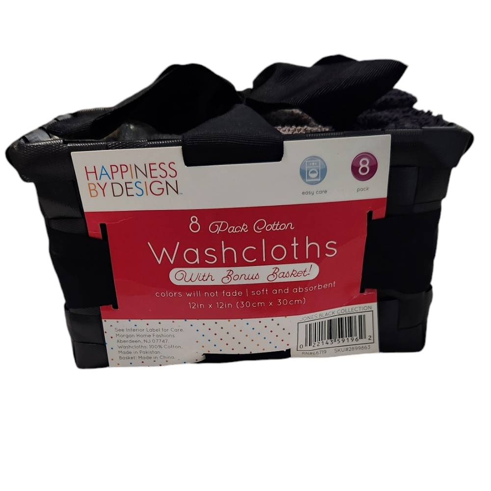 NWT 8 Pack Washcloths in Basket Gradient Colors White, Gray, Black